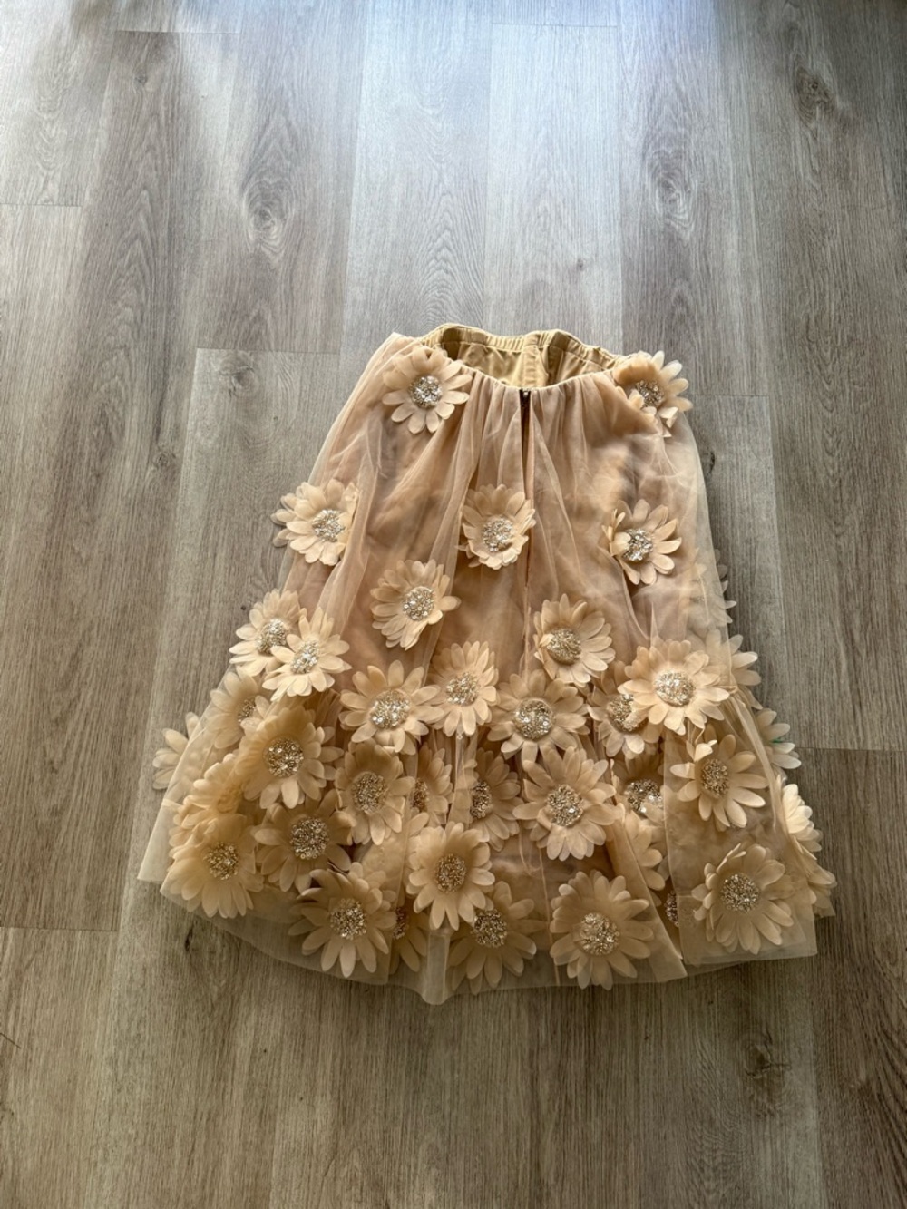 helsi bianca tan 3d floral applique beaded strapless tulle mini dress size XS - Picture 3 of 5